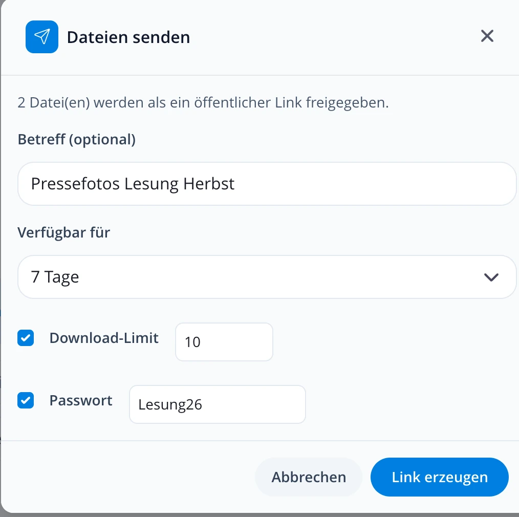 Große Dateien verschicken, ohne Anhang