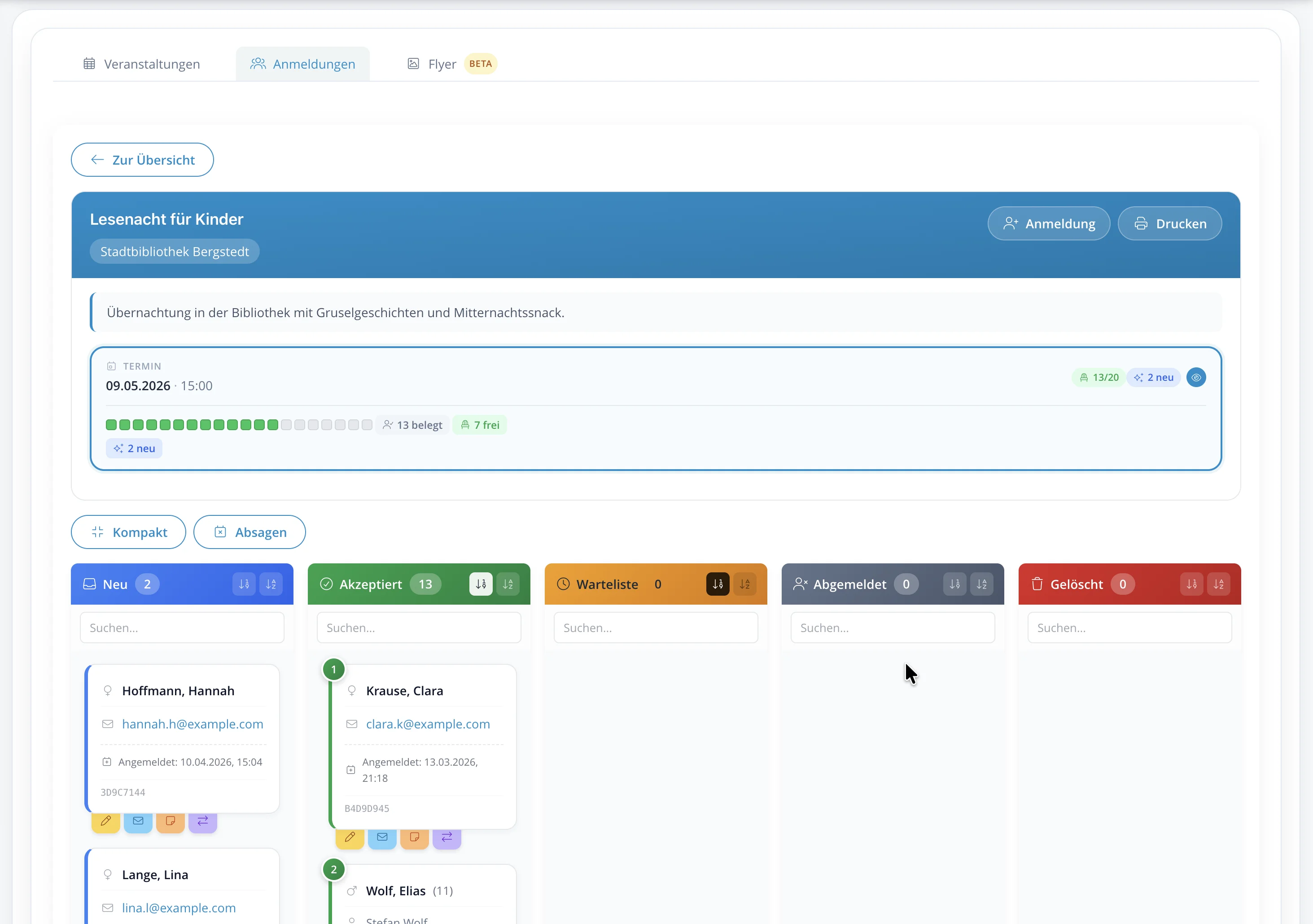 Warteliste & Kapazität