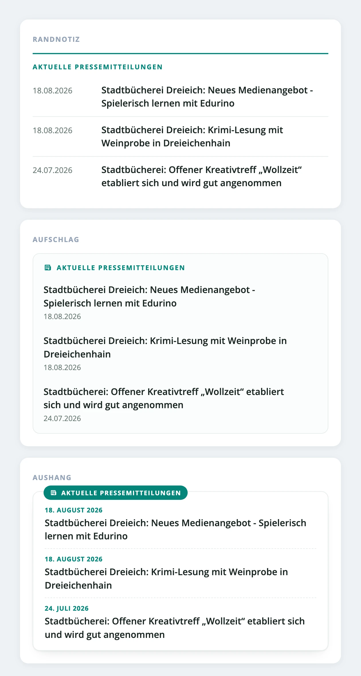 Drei Optiken, dieselbe Schrift wie Ihre Seite