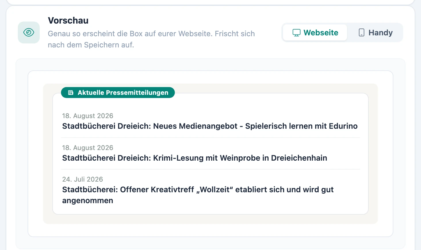 Vorschau zeigt das Ergebnis, nicht eine Nachbildung